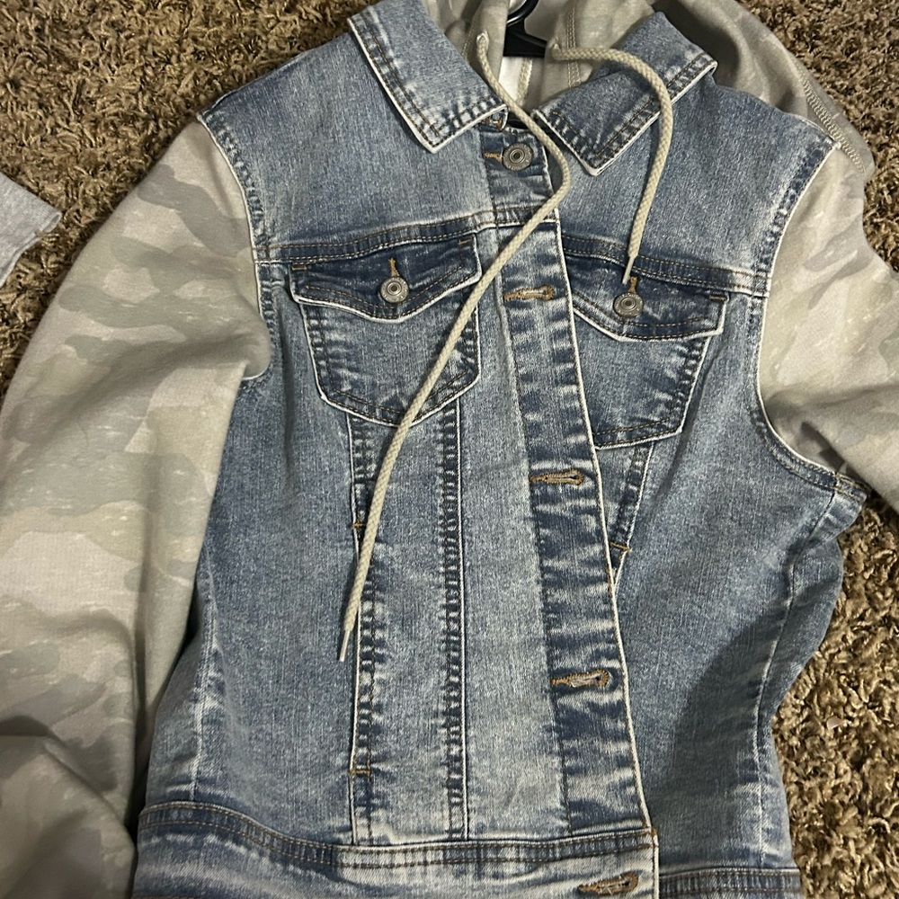Cute Jean jacket/ Camo Hoodie